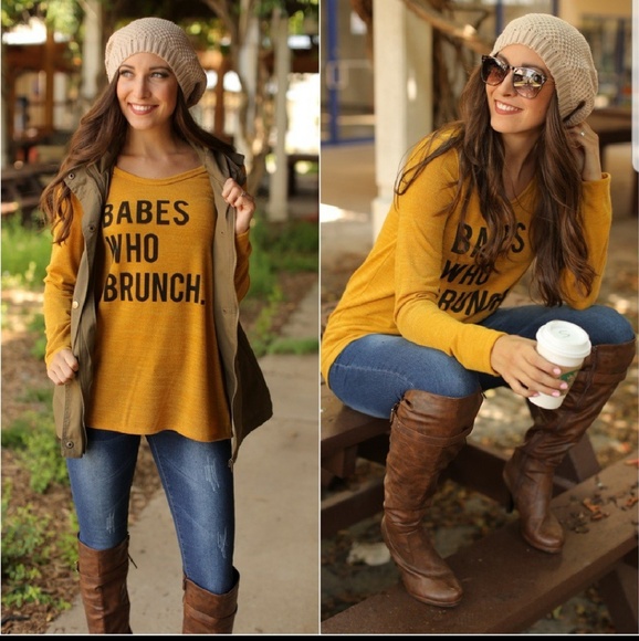 Infinity Raine Tops - 💛Mustard BABES WHO BRUNCH Knit Tunic Top